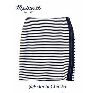 Madewell Black White Striped Pencil Skirt Small 100% Cotton Side Zip Minimalist